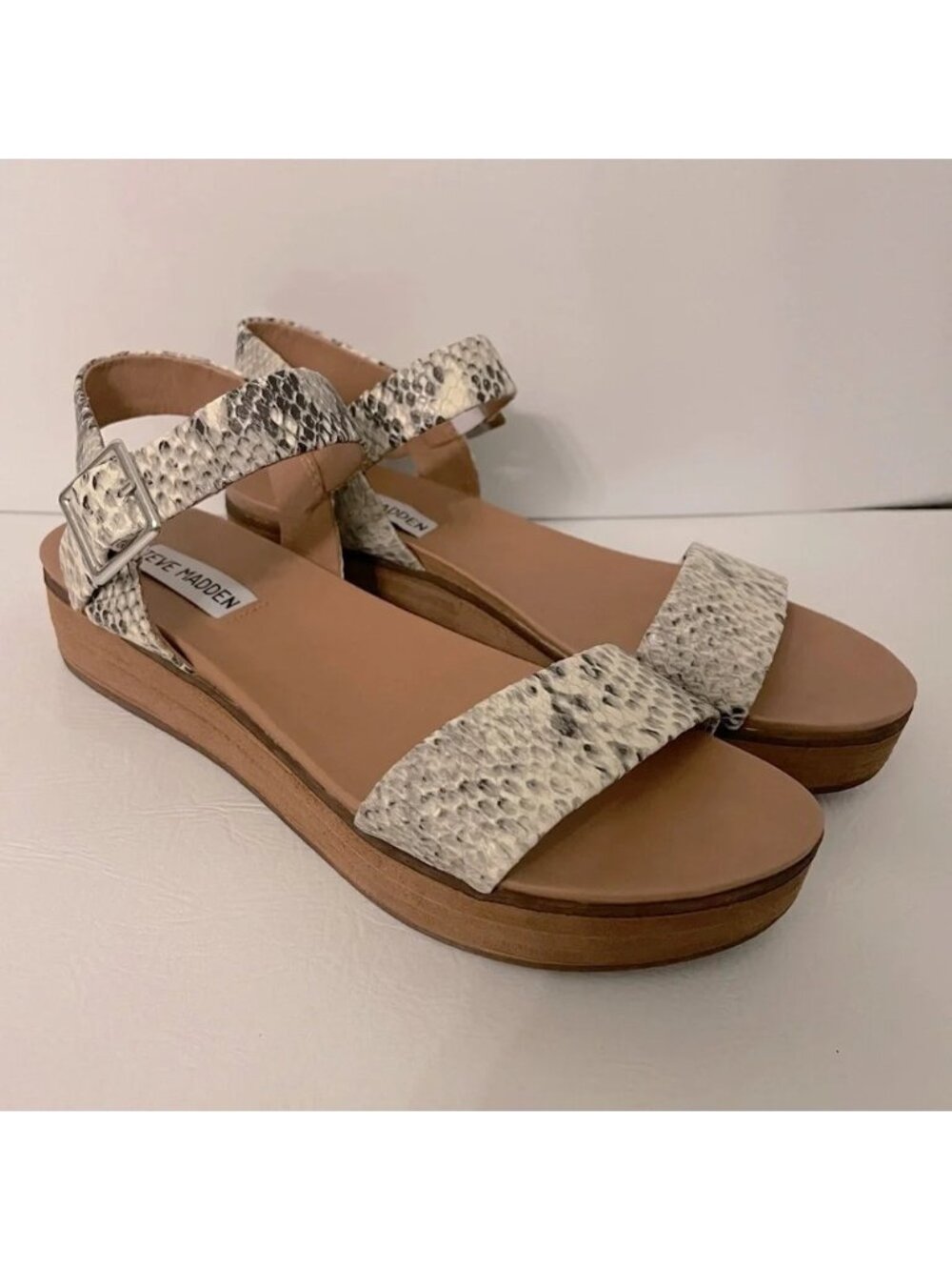 Steve Madden Snake Print Leather Platform Wedge Sandals - 6.5M